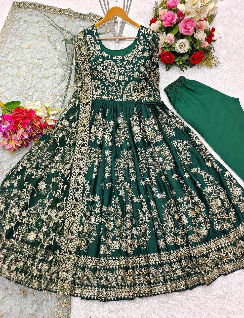 Chinon Silk Embroidery Designer Gown - MYLUXURY LANE ENTERPRISE